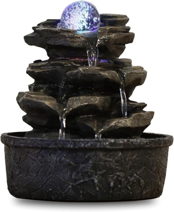 Fuente de agua de sobremesa con esfera luminosa